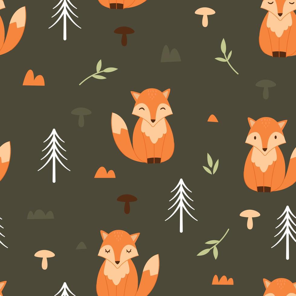 Adorable little fox seamless pattern vector