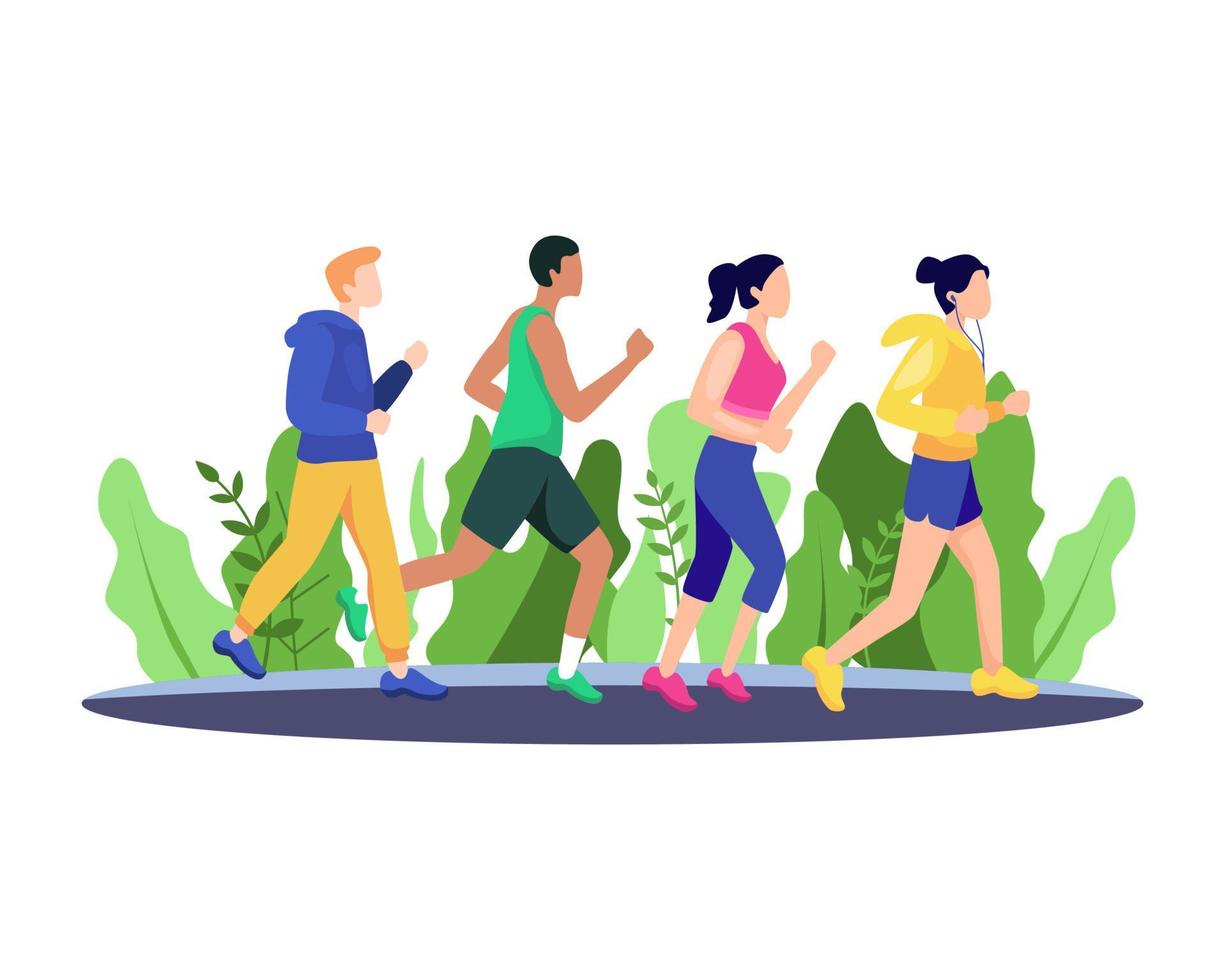 Running together vector illustration