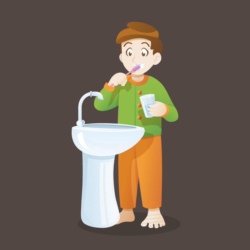 Little boy brushing teeth vector