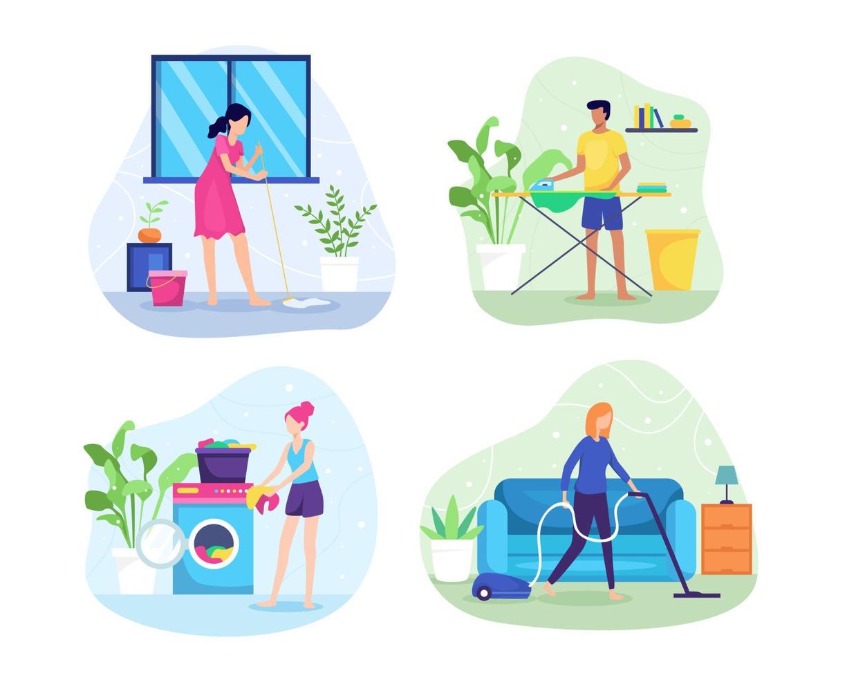 House Set of house work activities illustration vector