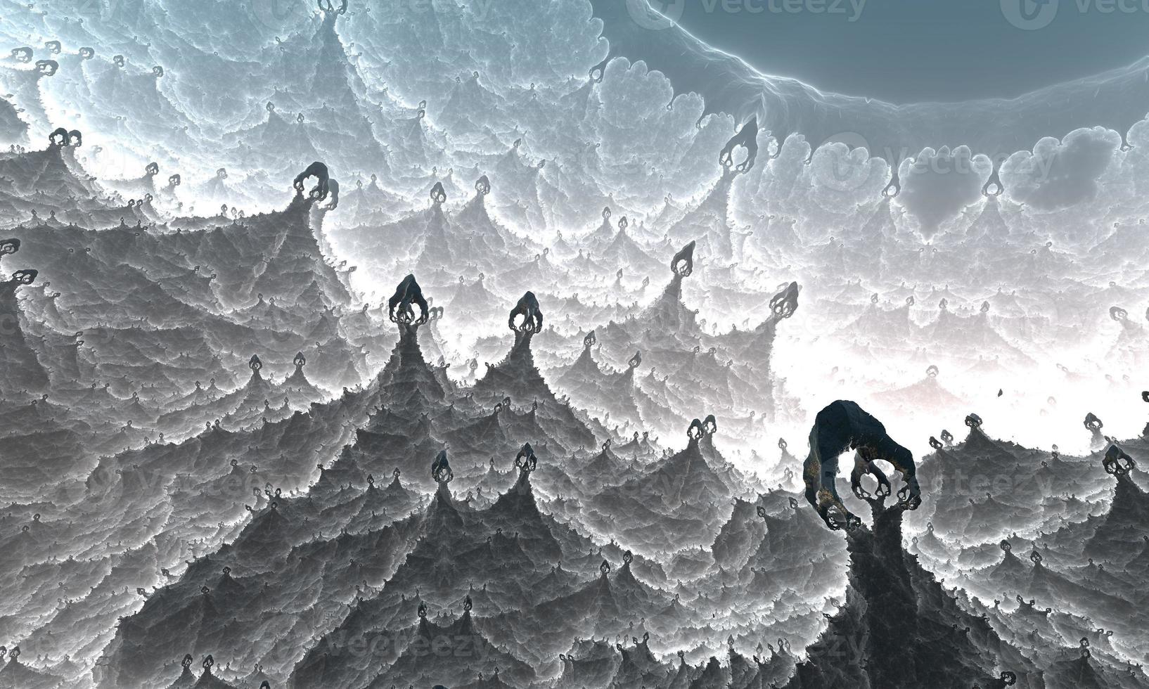 Abstract Computer generated Fractal design. 3D Illustration of a Beautiful infinite mathematical mandelbrot set fractal. photo