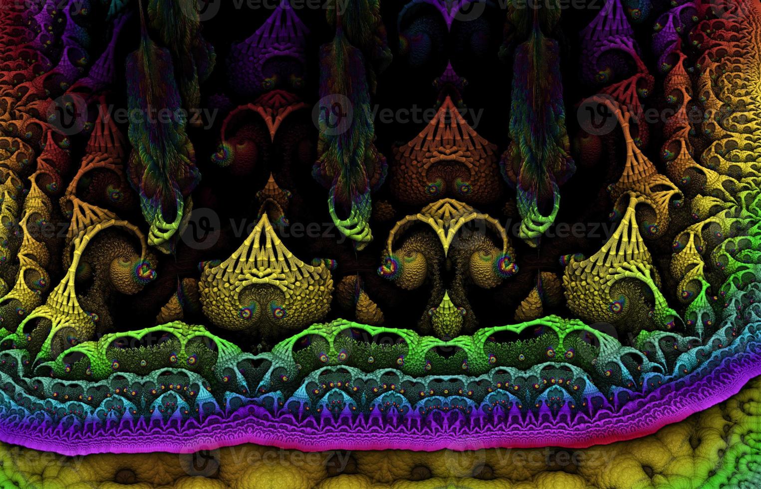 Abstract Computer generated Fractal design. 3D Illustration of a Beautiful infinite mathematical mandelbrot set fractal. photo