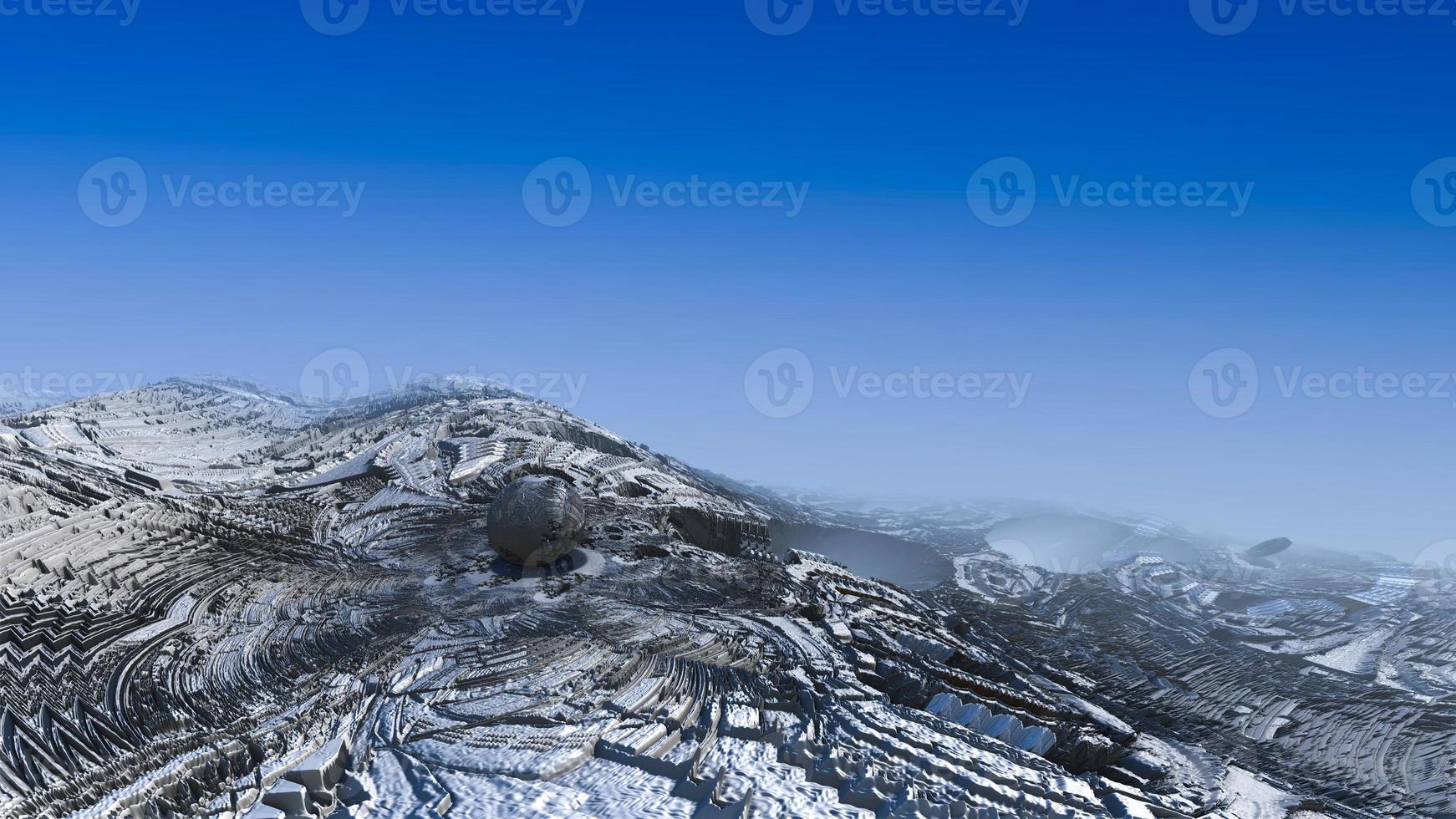 3D Illustration of a Beautiful Fractal landscape of other planet. Abstract Computer generated Fractal design. photo