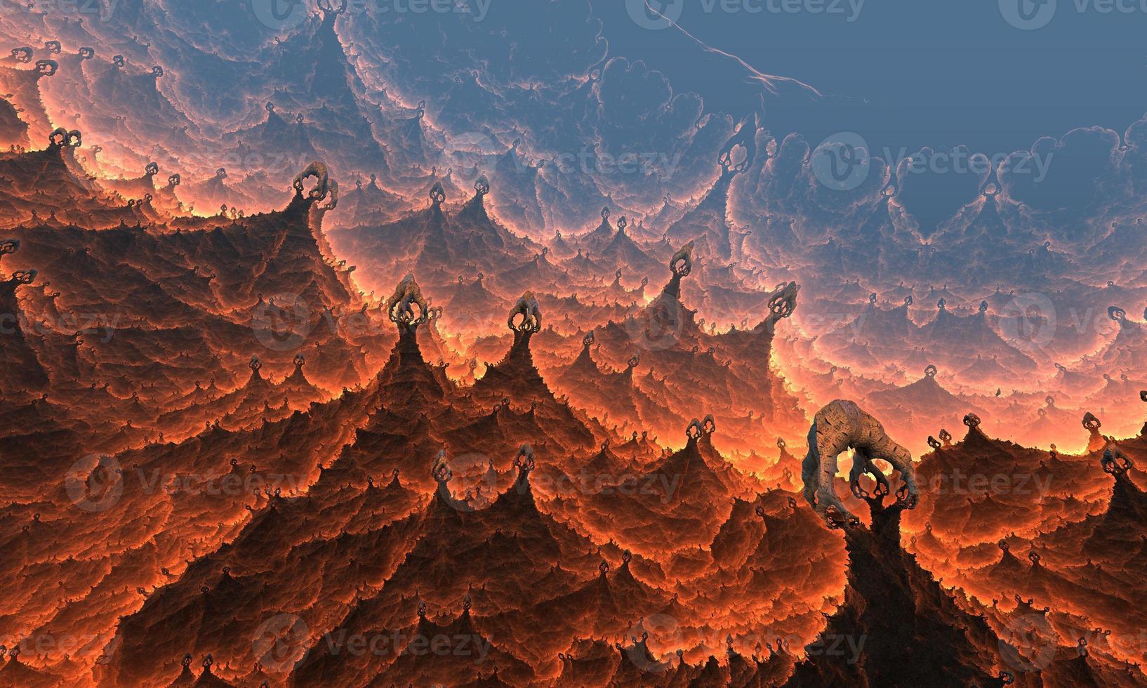 Abstract Computer generated Fractal design. 3D Illustration of a Beautiful infinite mathematical mandelbrot set fractal. photo