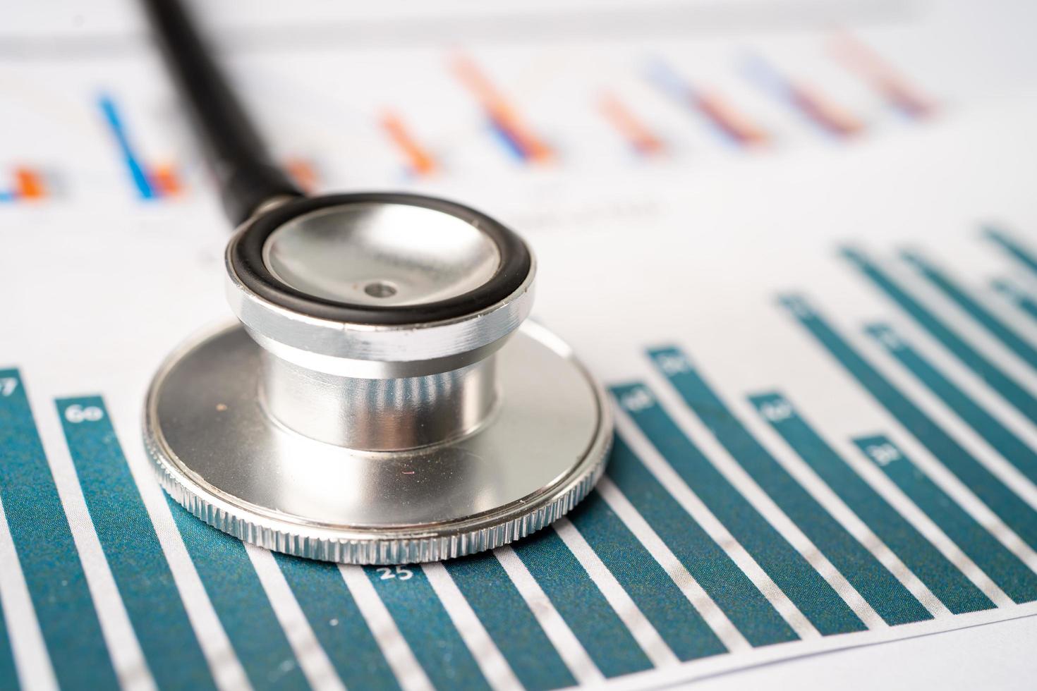 Stethoscope on charts and graphs paper, Finance, Account, Statistics, Investment, Analytic research data economy and Business company concept. photo