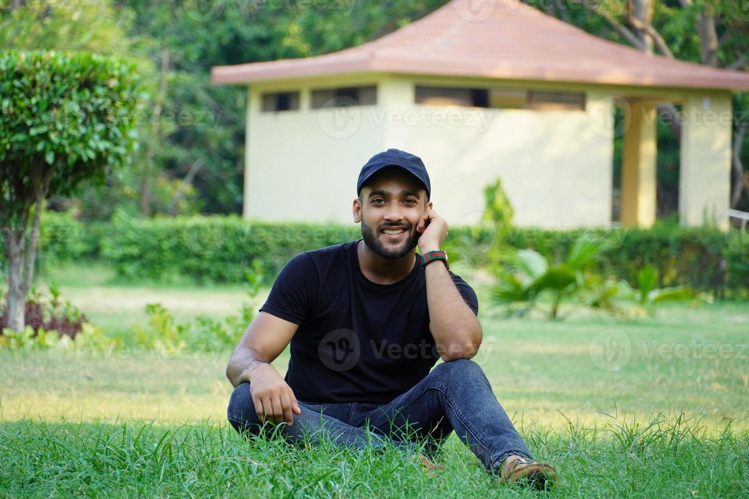 a man is in his farm house happy photo