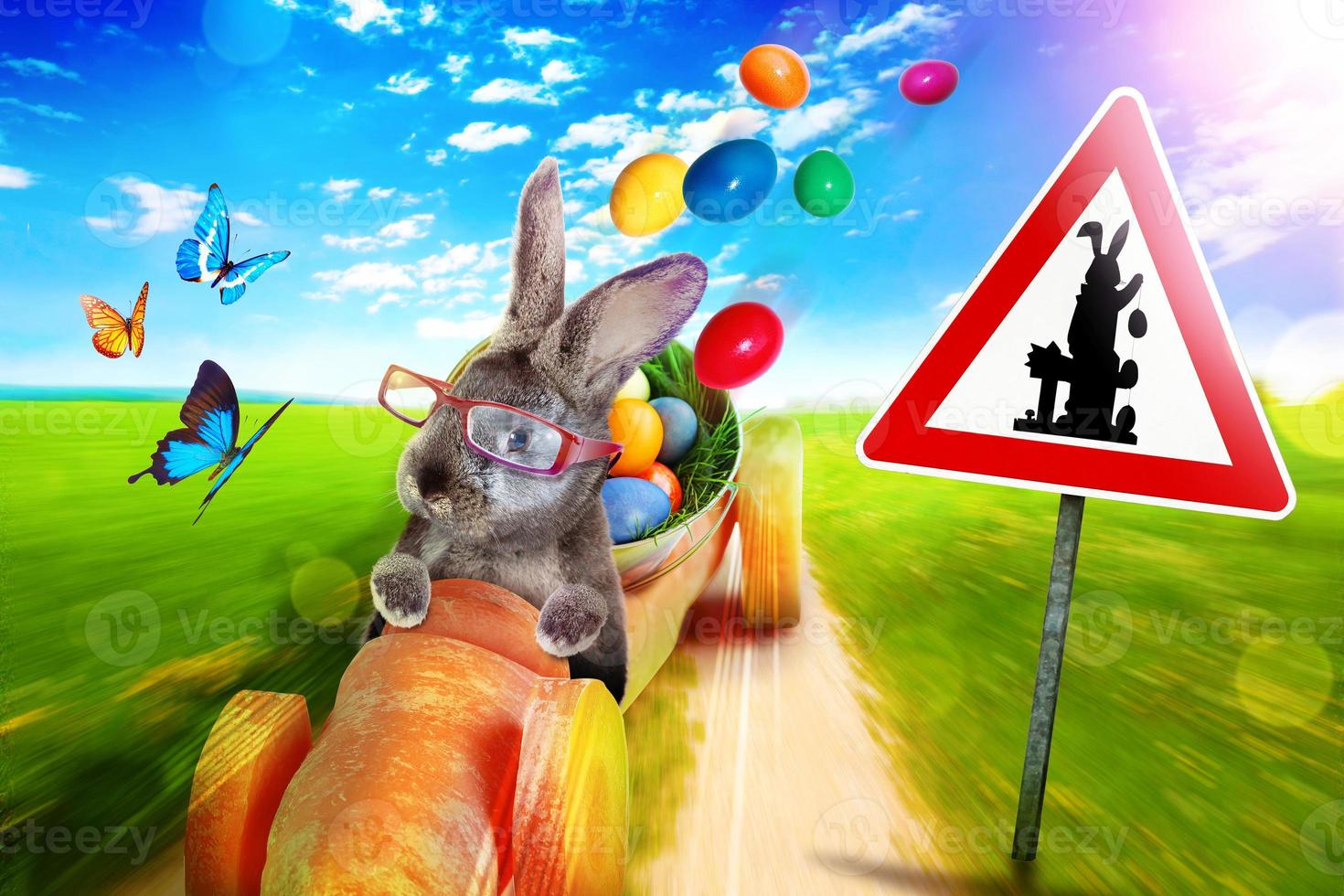 Funny Easter bunny. Happy Easter holiday concept. photo