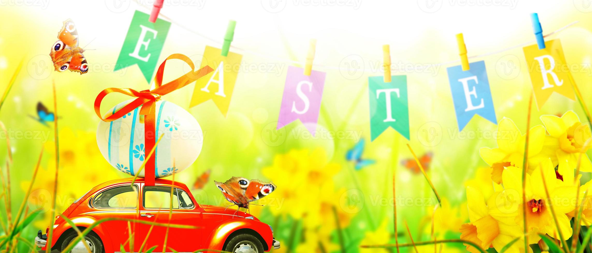 Beautiful Easter background with colorful Easter eggs photo