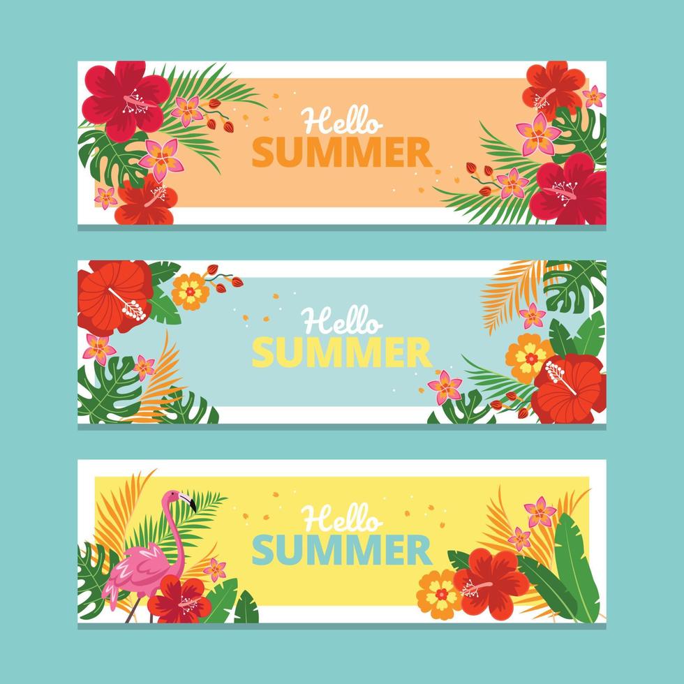 banner temático de verano de flora y fauna tropical vector