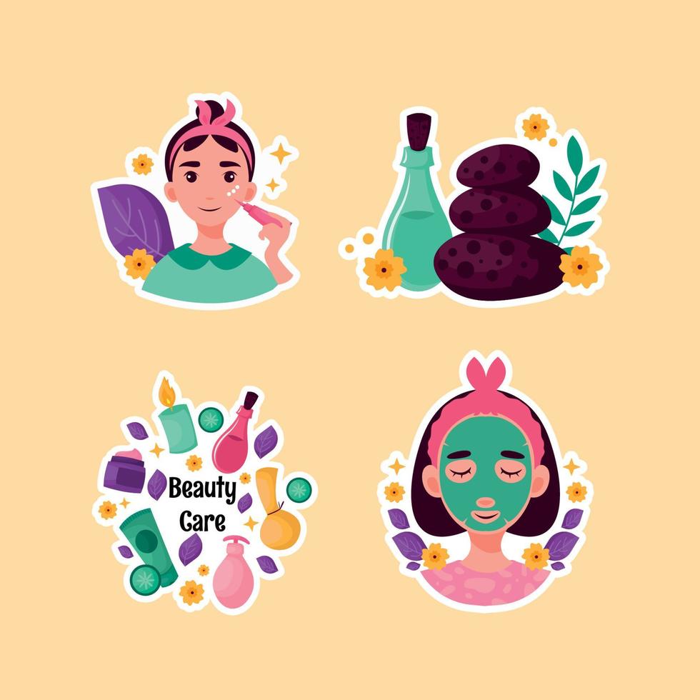 Daily Skincare Routine Sticker Collection vector