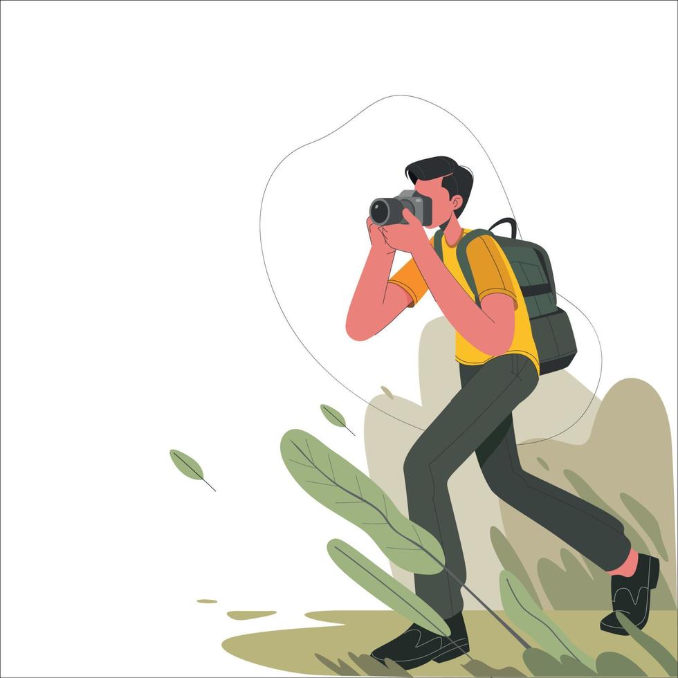 fotógrafo tomando fotos de paisajes naturales vector