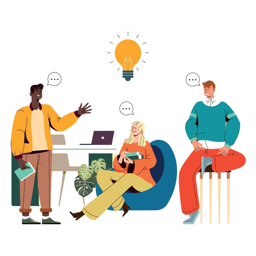 Diverse Business People Held Discussion in Workspace vector