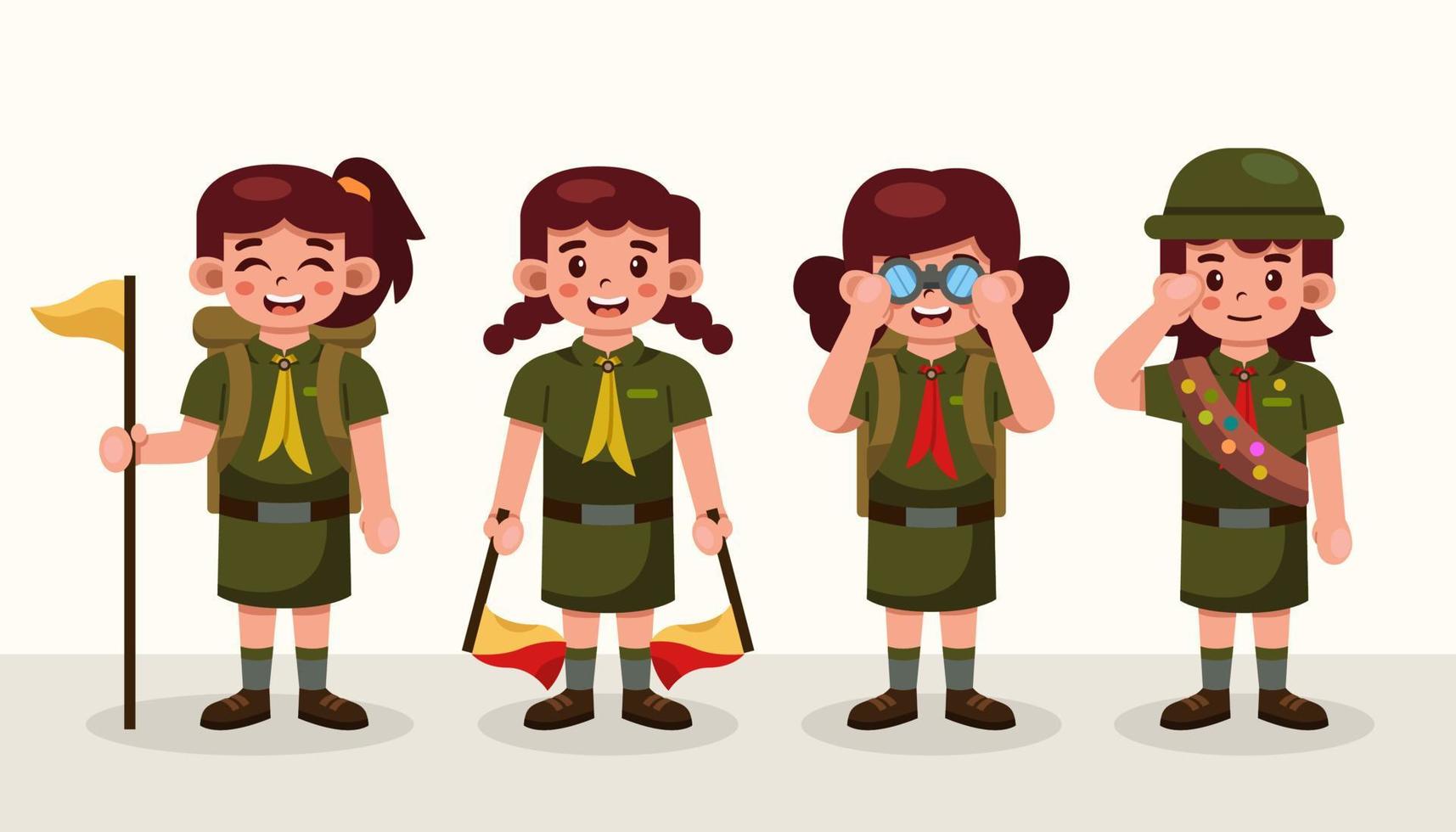 colección de personajes de dibujos animados de girl scouts vector