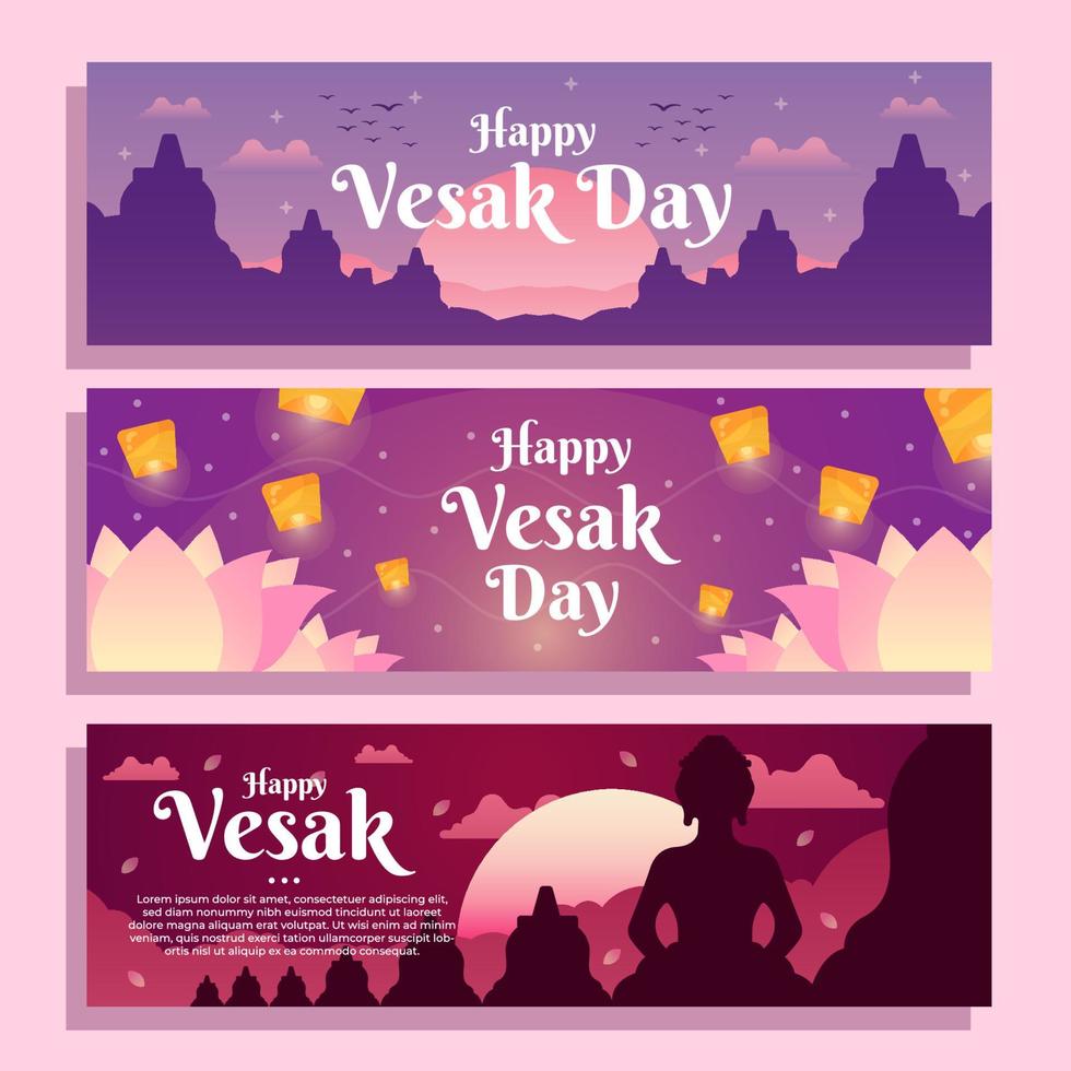 hermosa colección de banners del día de vesak degradado vector