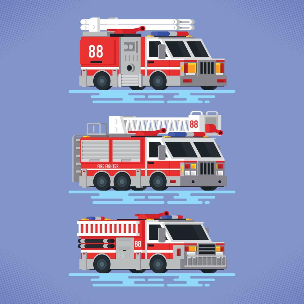 Flat Fire Truck With Different Types vector