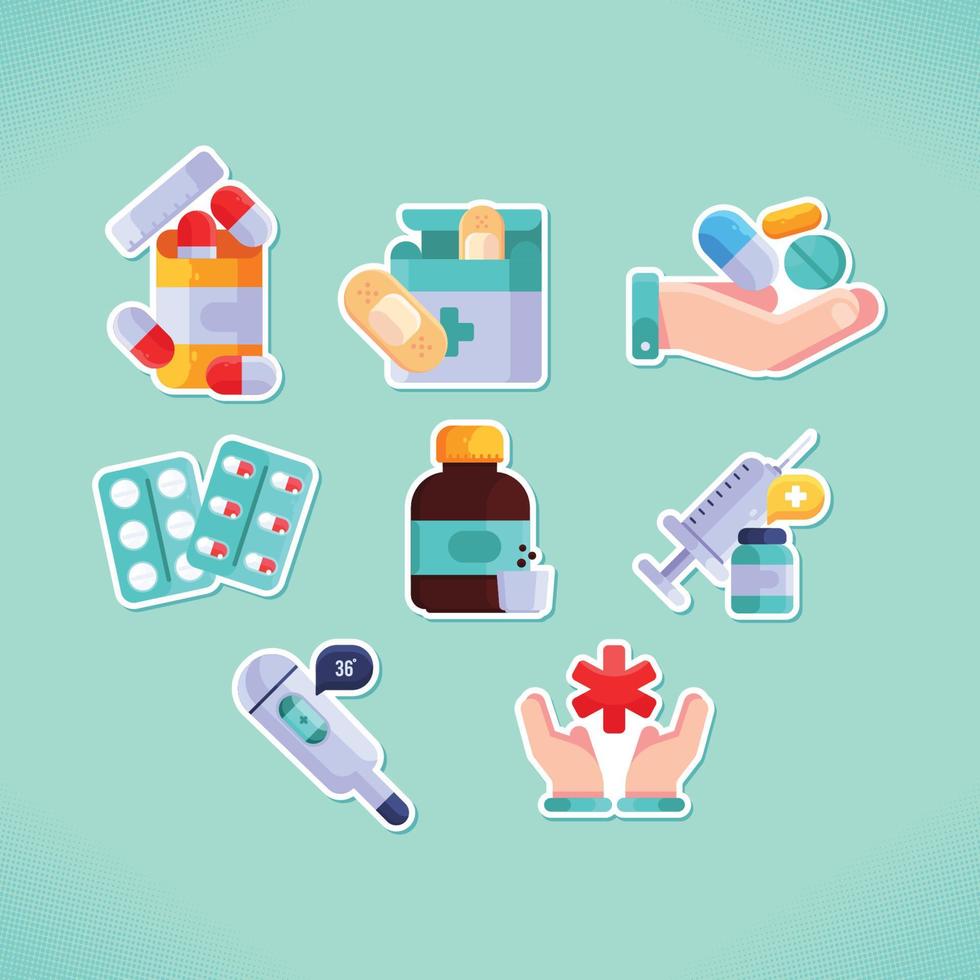 Medicines Sticker Set 6915454 Vector Art at Vecteezy