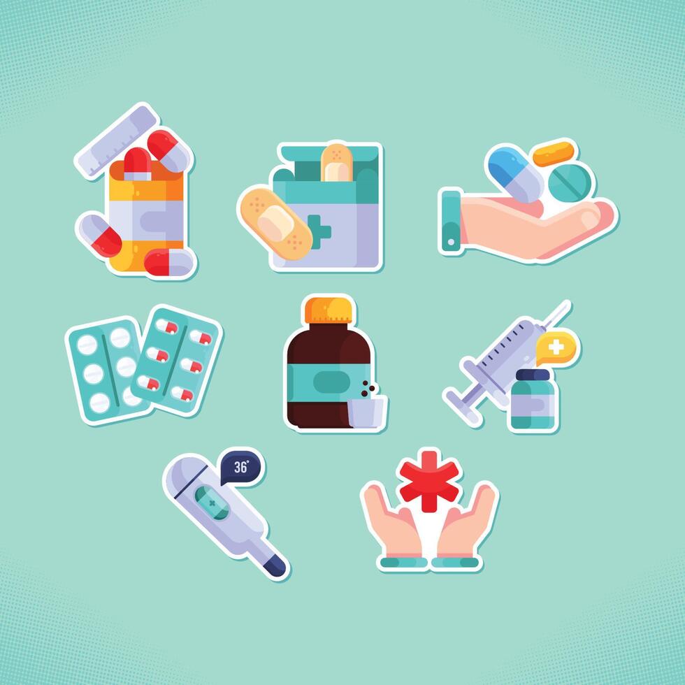 Medicines Sticker Set vector