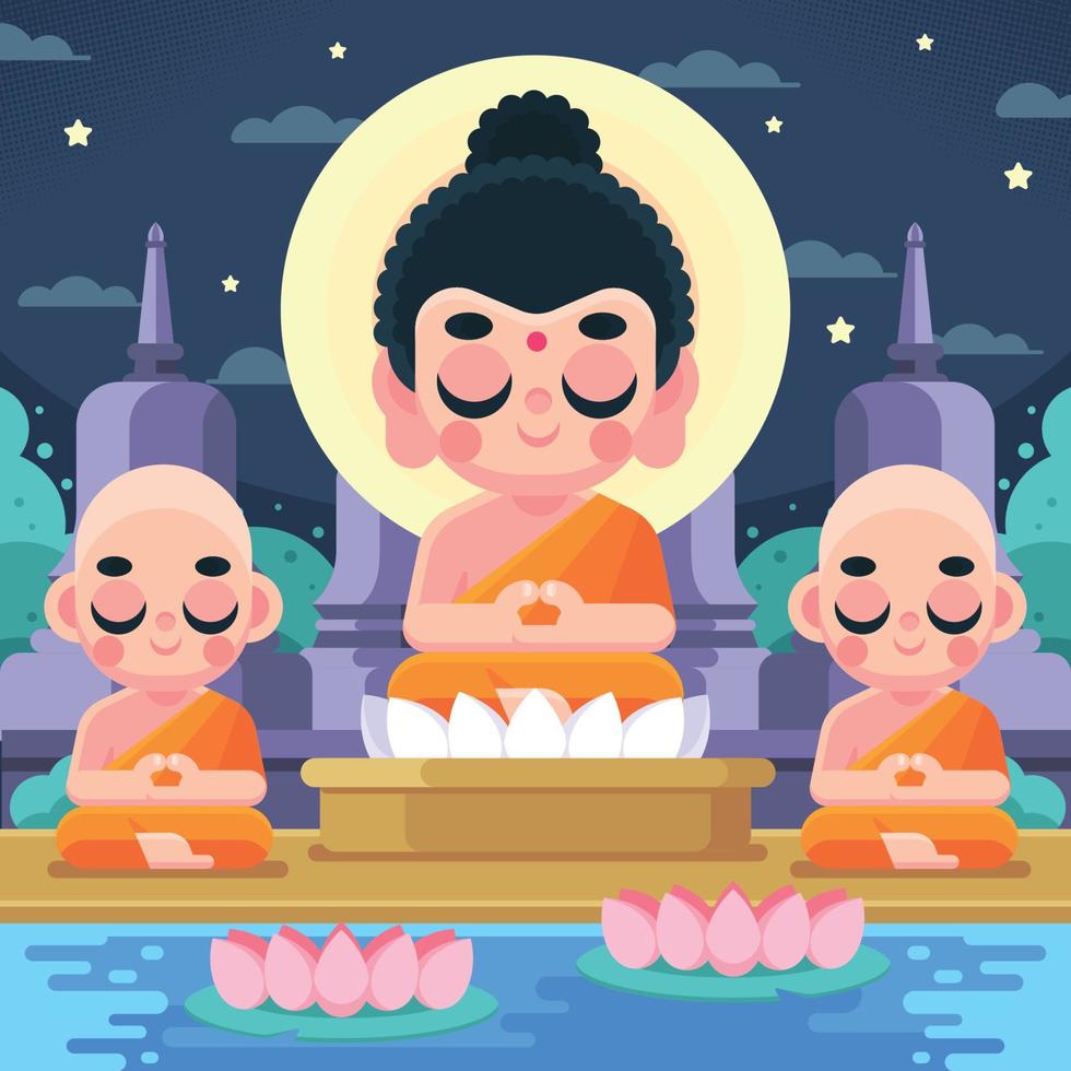 los monjes observan el día de vesak vector