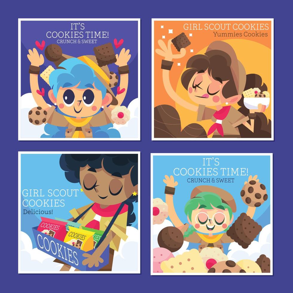 Girl's Scout And Variety Of Cookies vector