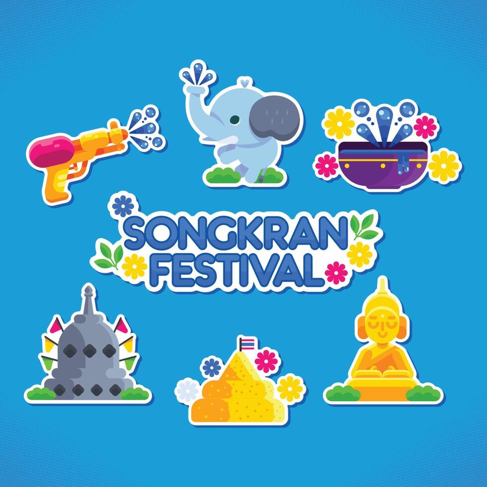 Songkran Festival Sticker Set vector