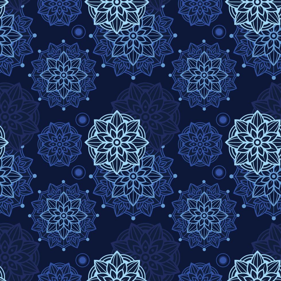 flor de loto azul mandala de patrones sin fisuras vector