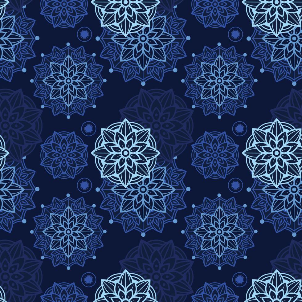 Blue Lotus Flower Mandala Seamless Pattern vector