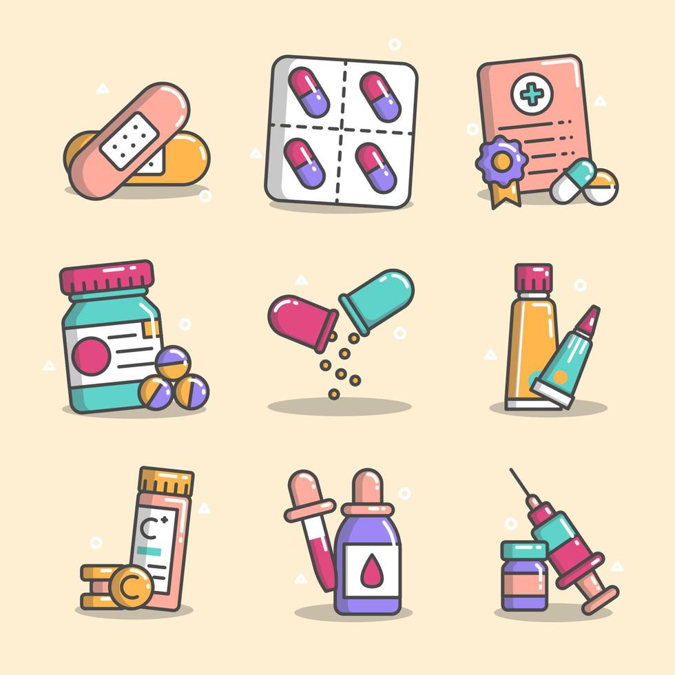 colorido conjunto de iconos de medicina vector