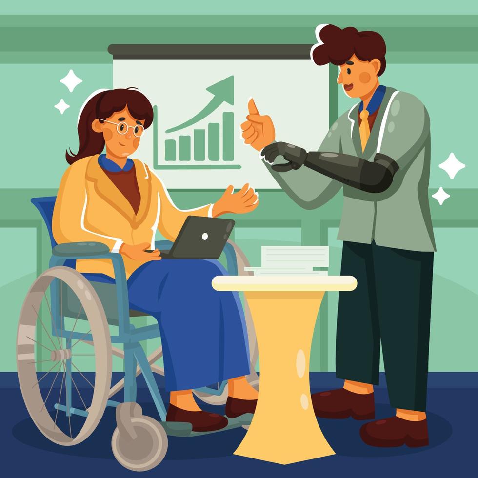 Diverse Business Man and Woman with Physical Disablity vector