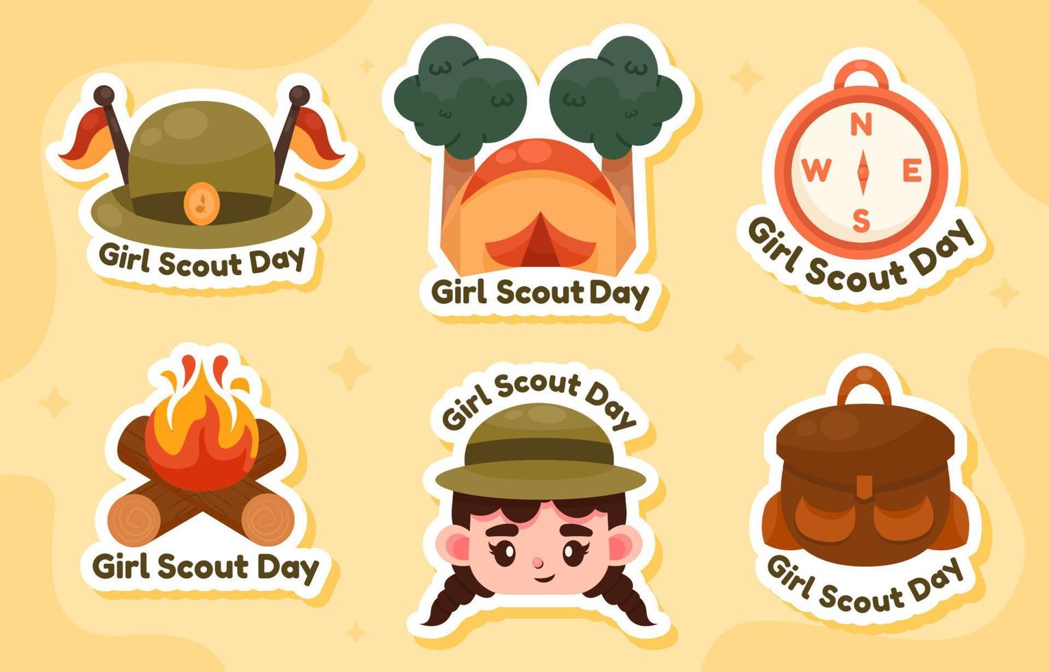 Girls Scout Day Sticker Set Concept vector