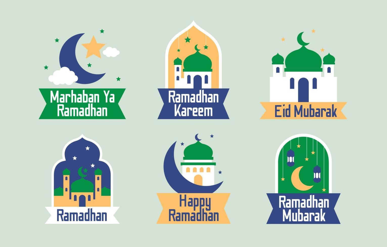 pegatinas de ramadán en estilo plano vector