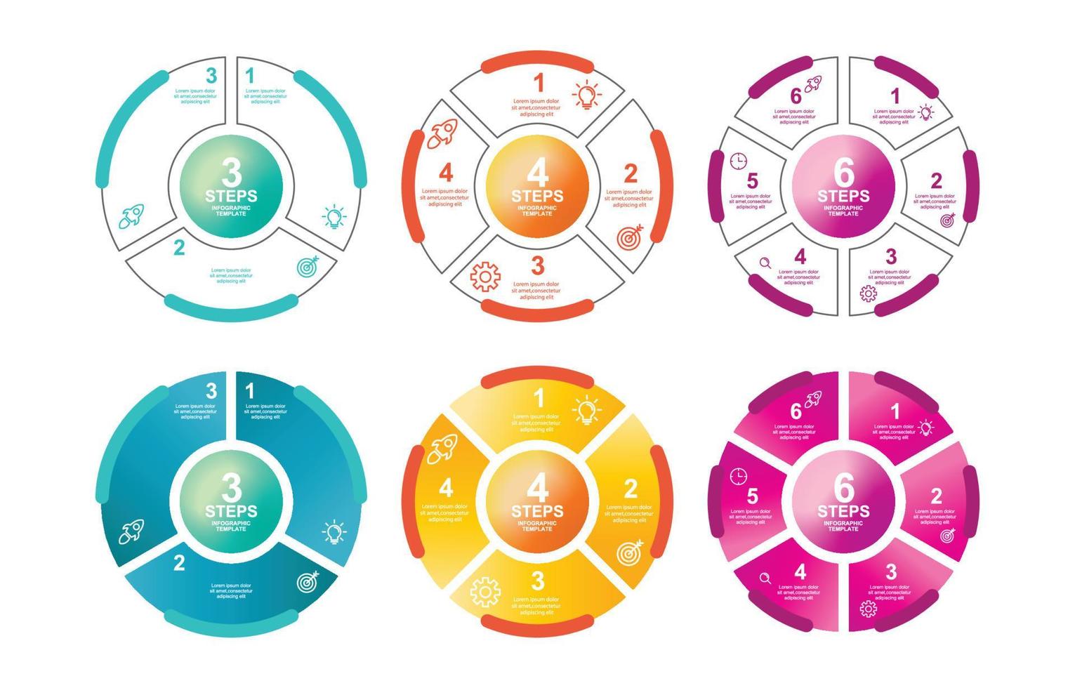 Circular Steps Infographic With Gradient Color Element Collection vector