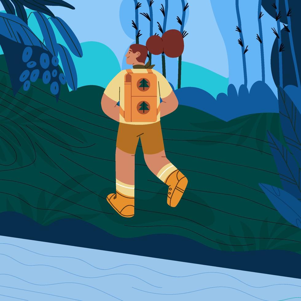 Girl Scout Walking Along the Jungle River Concept vector