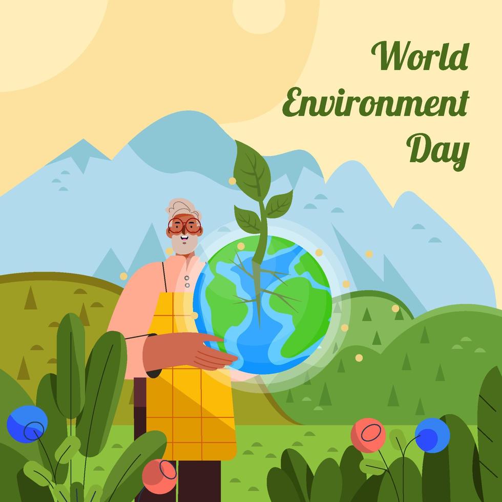 Man Protect Earth with Care Concept vector