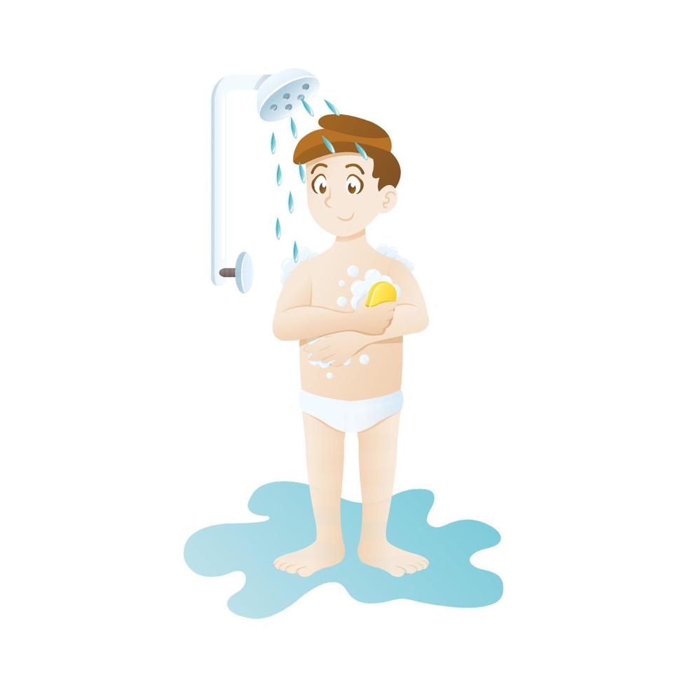 Little boy taking a shower vector