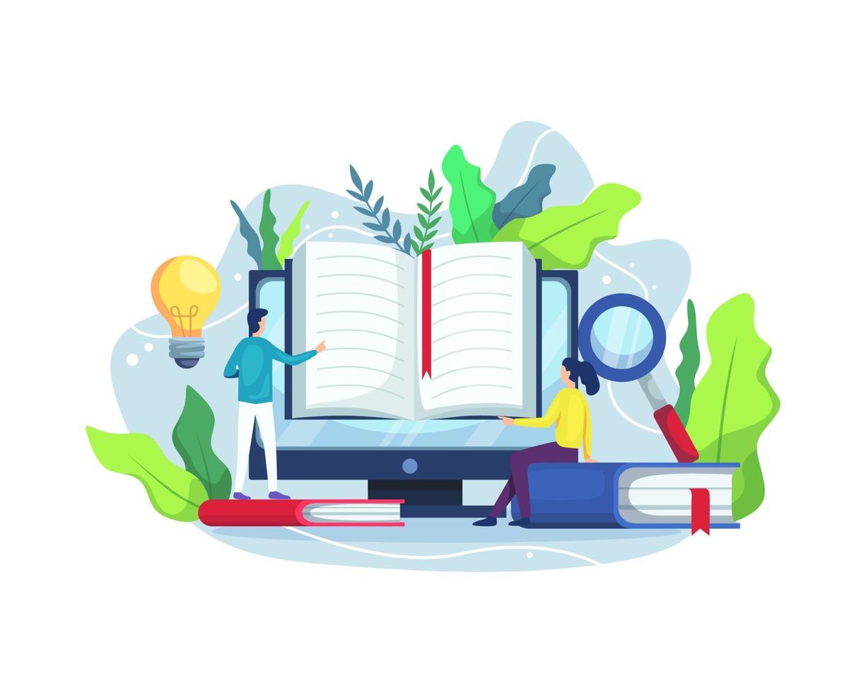 Online reading and Online Library concept vector