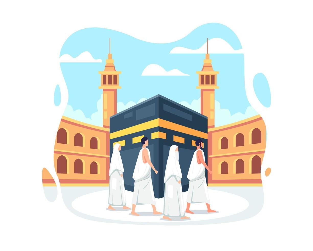 personas en peregrinación hajj vistiendo ihram vector