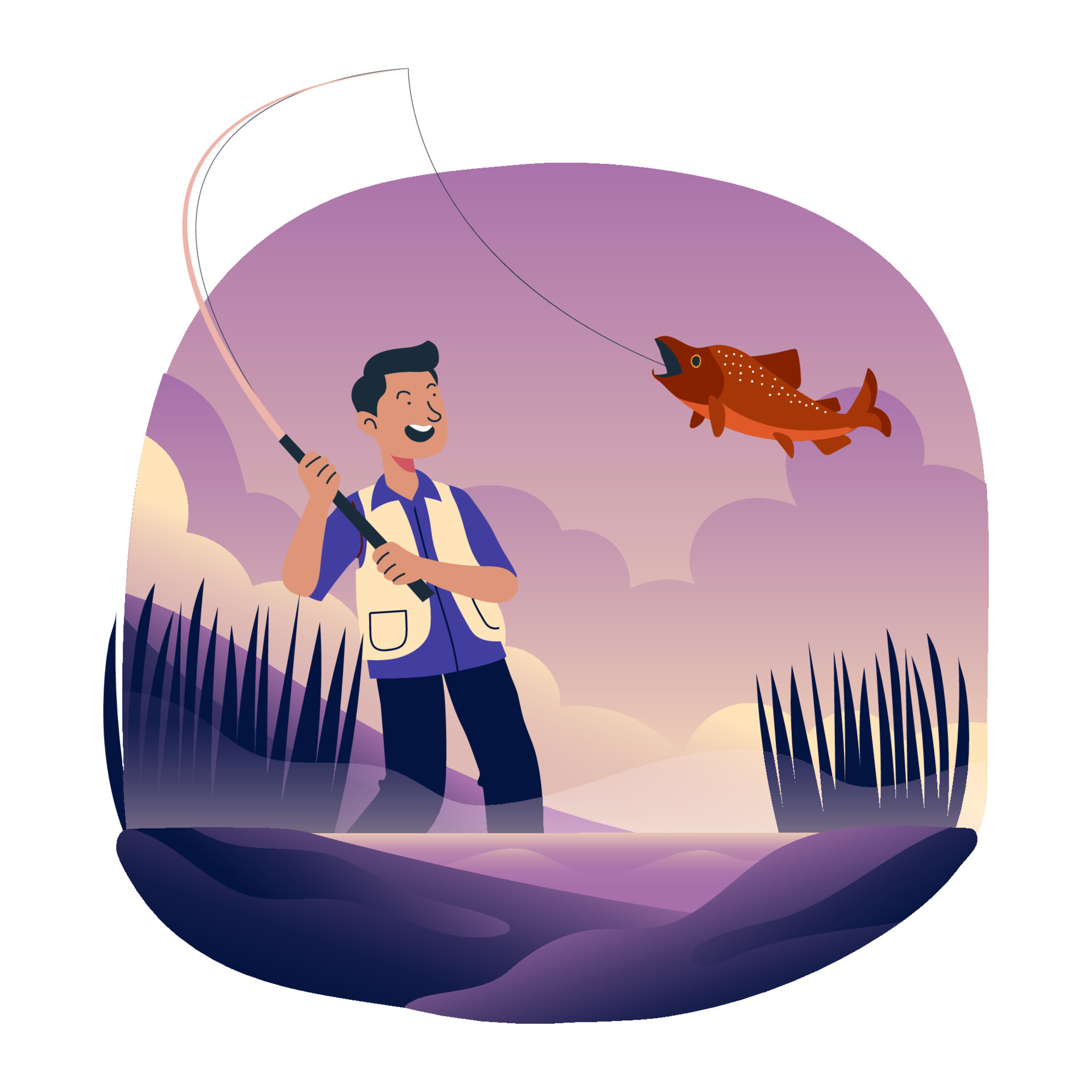 Fisherman Catching The Fish 6915951 Vector Art at Vecteezy