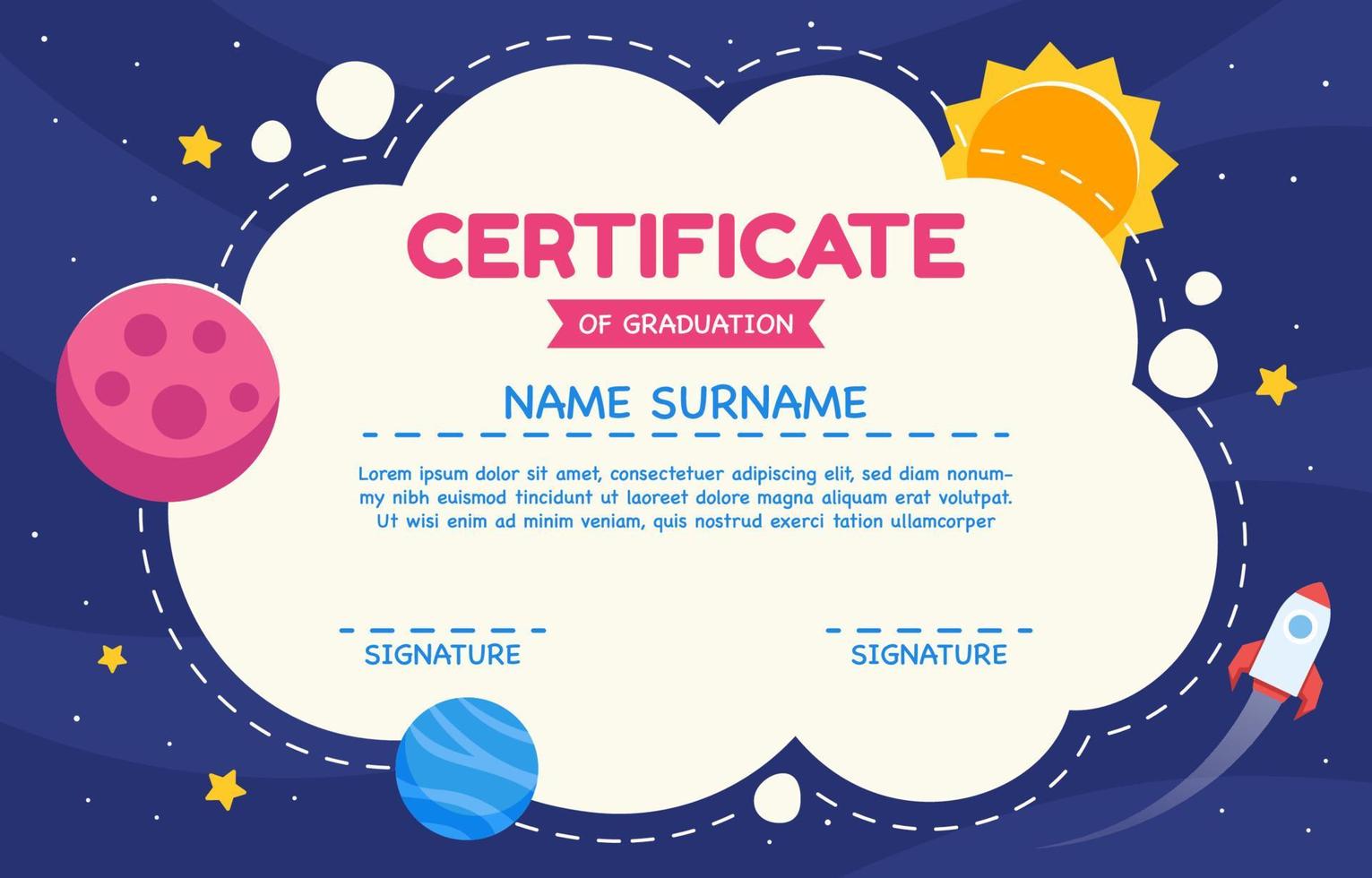 Kindergarten Certificate for Kids Template vector