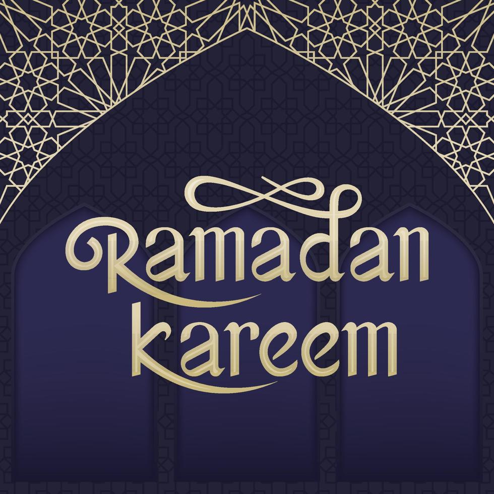 Ramadan Kareem handwritten lettering. Ramadan Kareem typography vector design for greeting cards and poster. Ramadan vector with arabesque pattern on dark background. Eid mubarak vector illustration