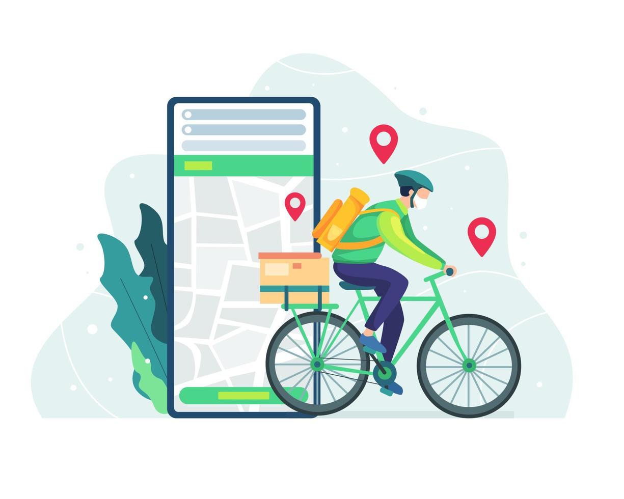 Courier delivery with bicycle vector