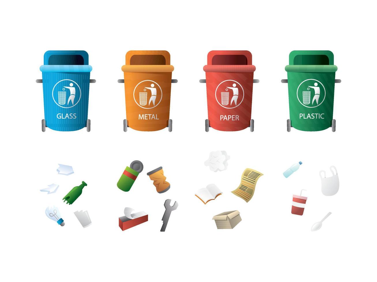 Containers for garbage of different types vector