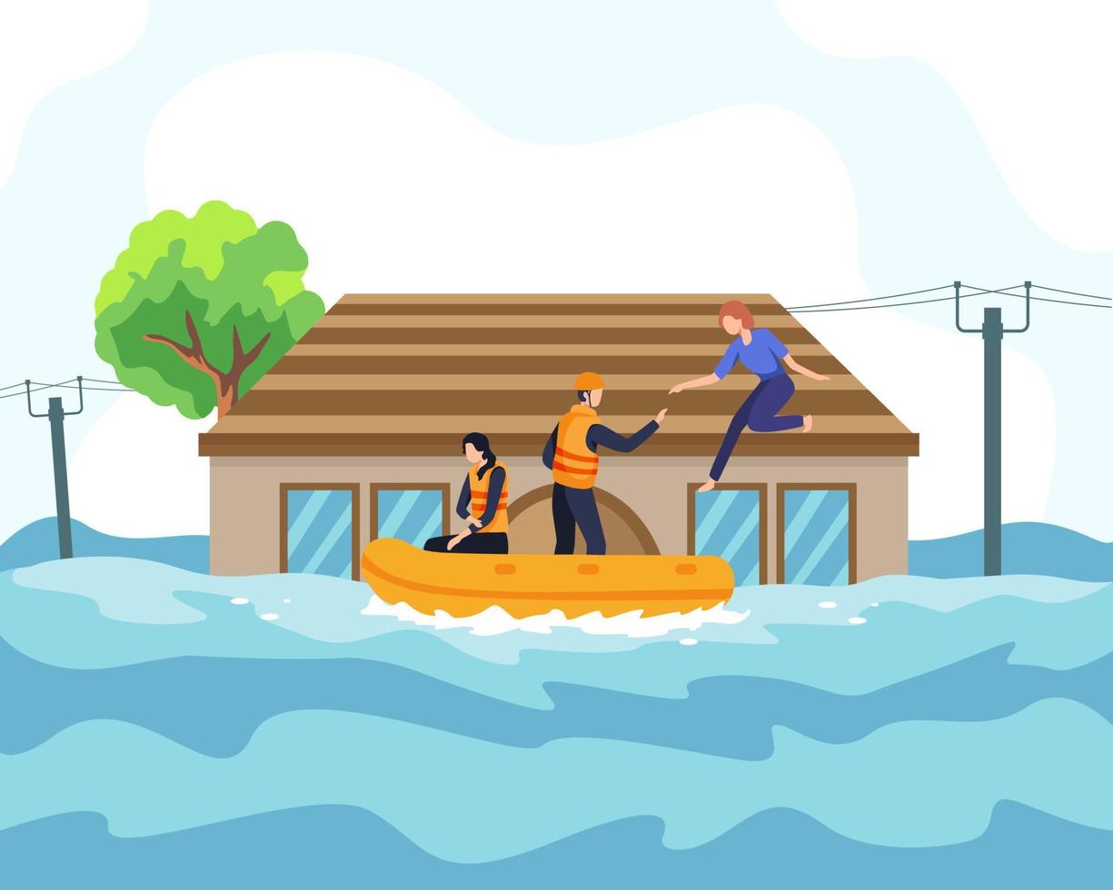 Flood disaster illustration concept vector
