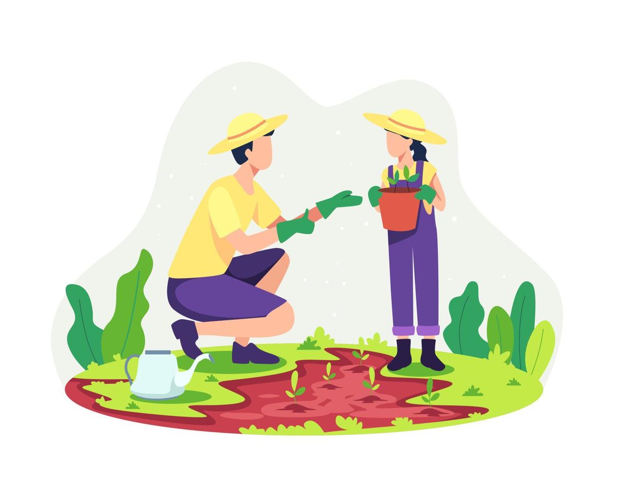 Parents gardening with their children vector