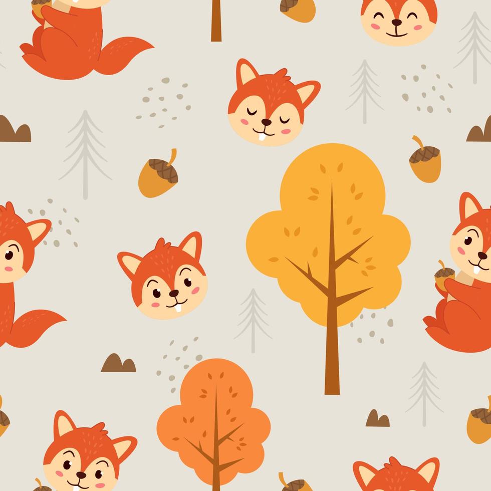 Vector seamless pattern Cute squirrel