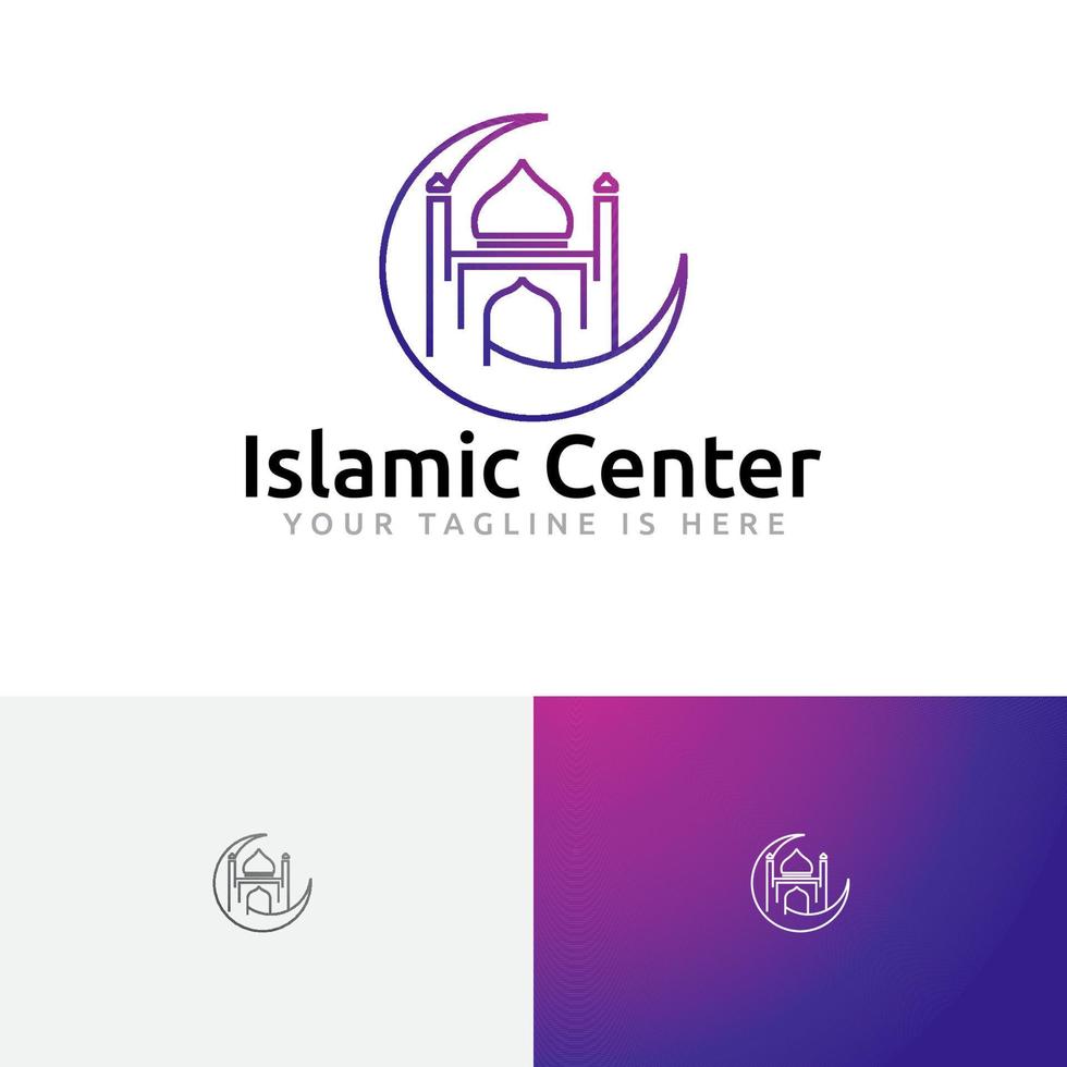 mezquita centro islámico creciente estudio islam comunidad musulmana estilo de línea logo vector