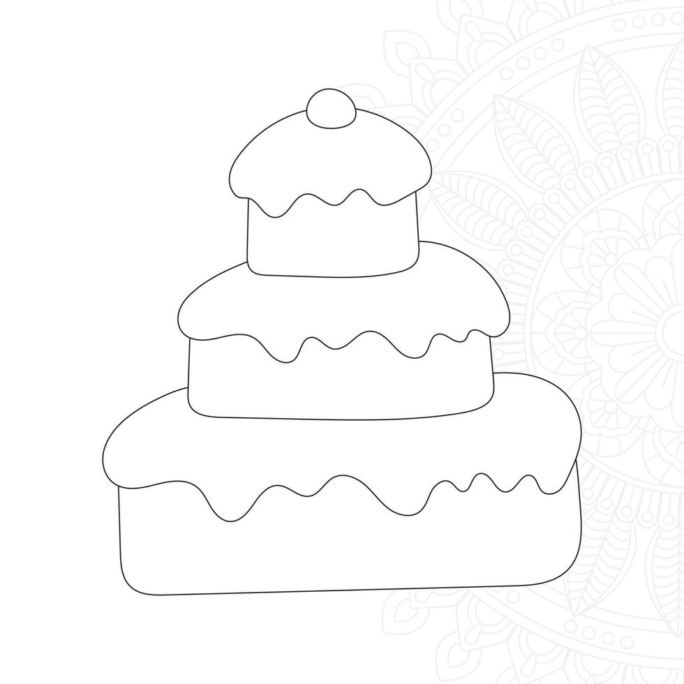 pastel de cumpleaños página para colorear para niños vector