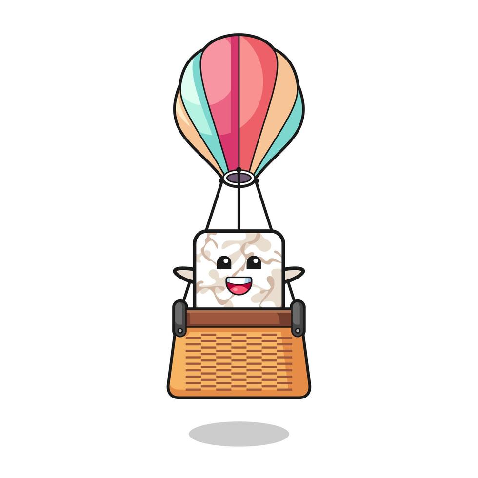 ceramic tile mascot riding a hot air balloon vector