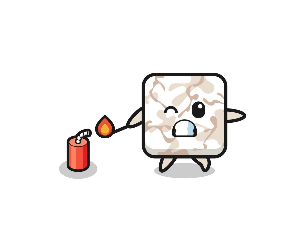ceramic tile mascot illustration playing firecracker vector