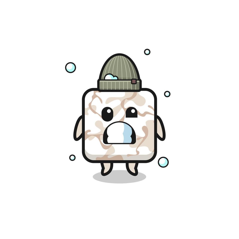 cute cartoon ceramic tile with shivering expression vector