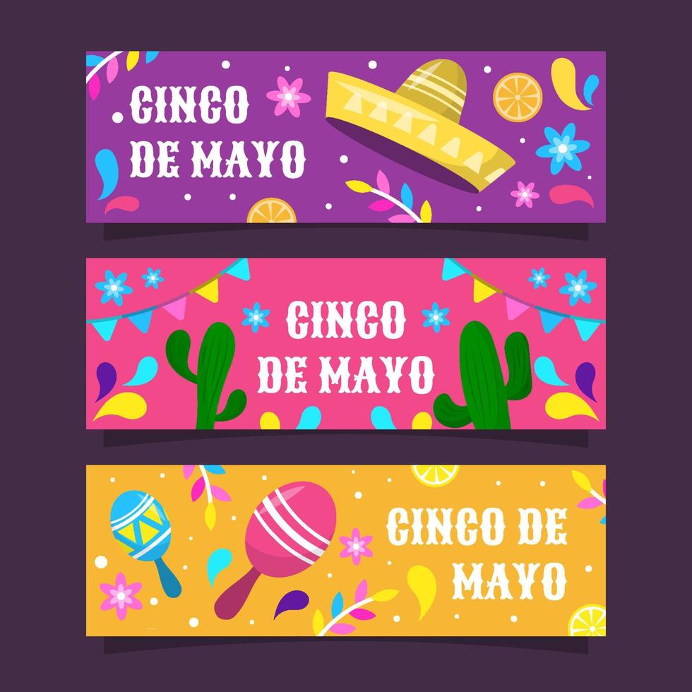 conjunto de banners de festividad cinco de mayo vector